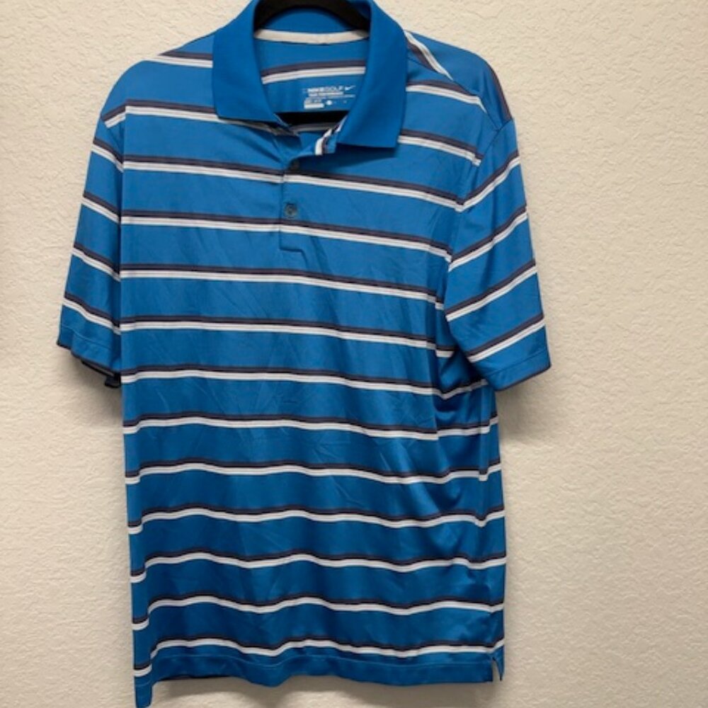 Nike Golf Tour Performance Dri-FIT Polo Shirt Mens Large Striped Red Blue LG